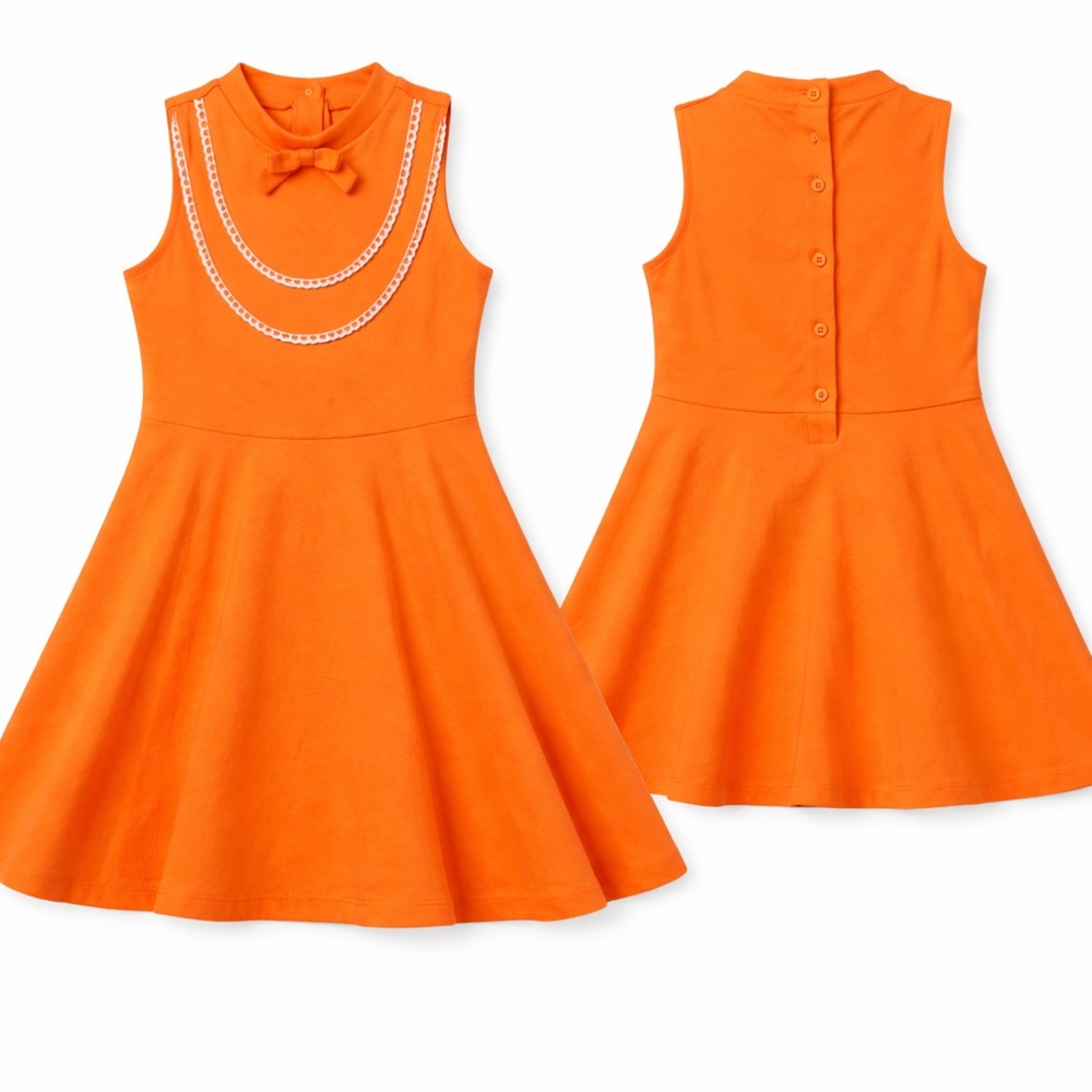 Janie and Jack Girls Size 5T Orange Dress Bow Detail Fit & Flare